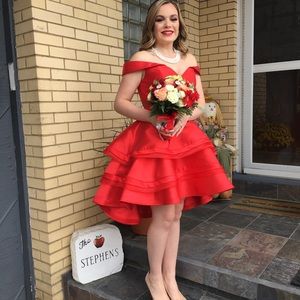 Red satin Jovani dress